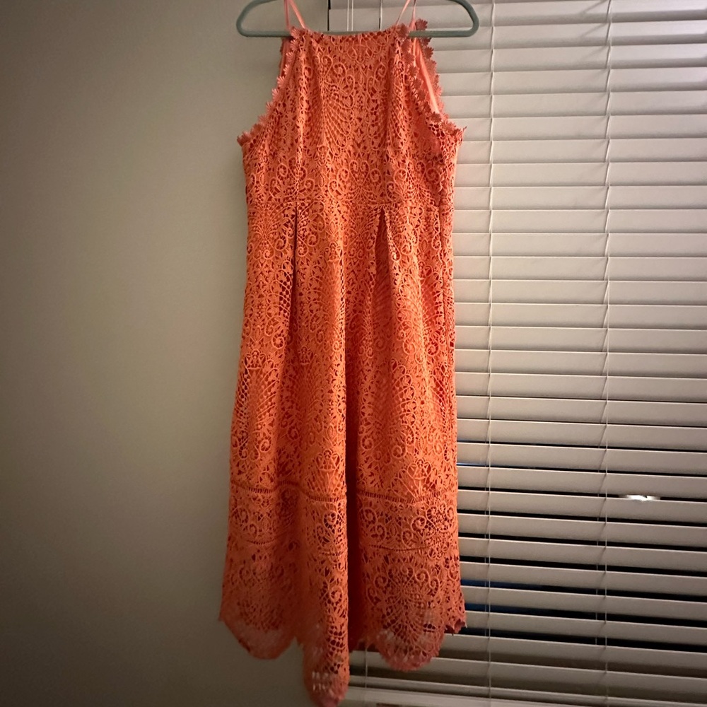 Beautiful coral lace dress.